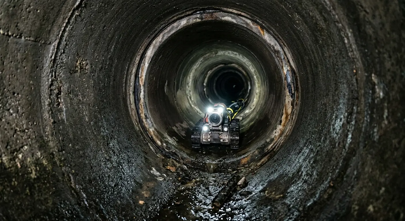 Robotic sewer camera inspecting pipe interior for Sewer Line Cleaning in Thermalito