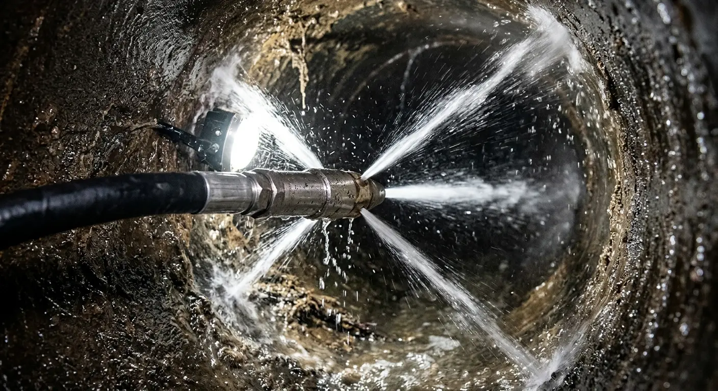 High-pressure hydro jetting nozzle cleaning sewer pipe for Sewer Cleanout in Thermalito